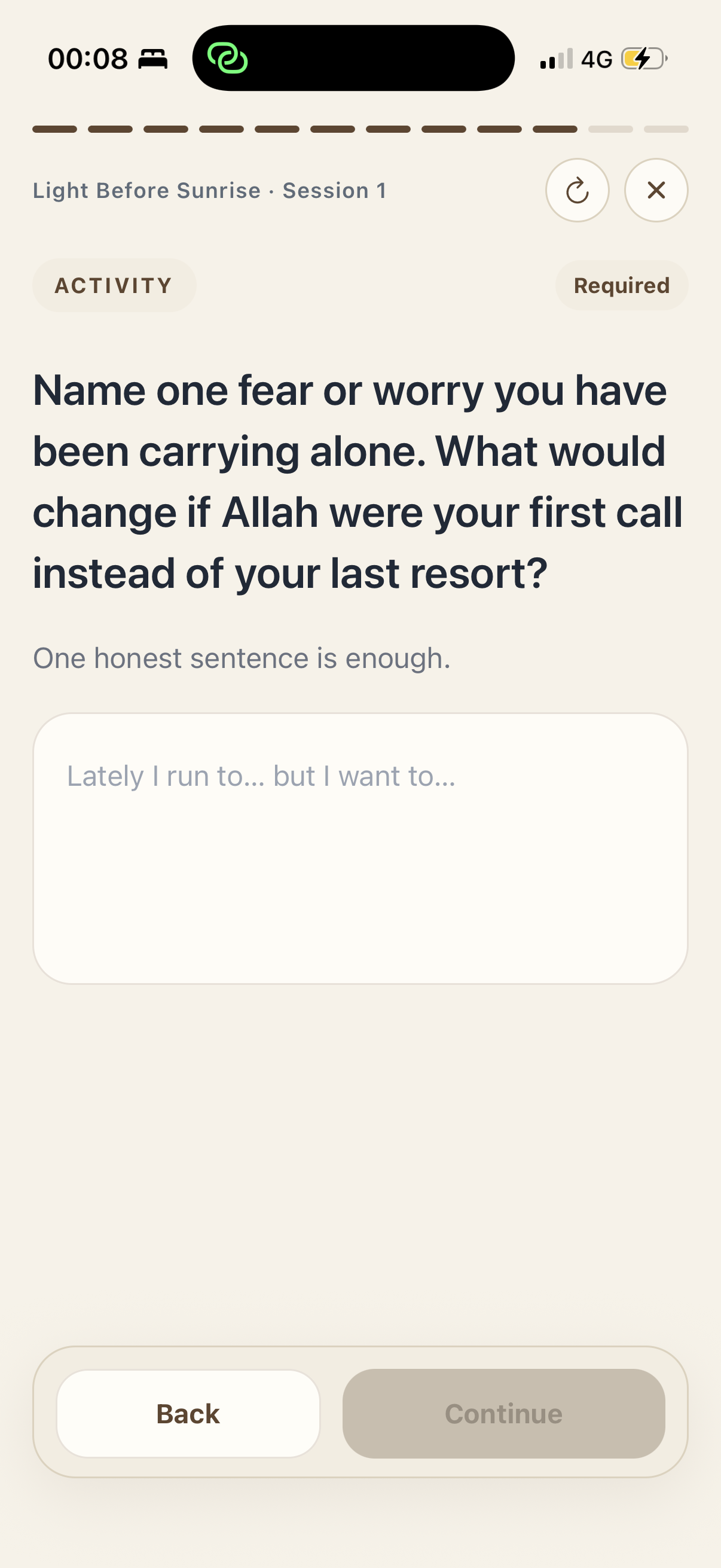 Reflection activity with prompt